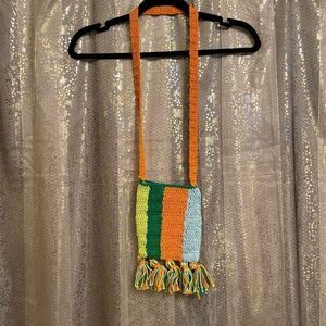 Urban Outfitters Tori Crocheted Mini Crossbody Bag Green Orange Yellow Blue